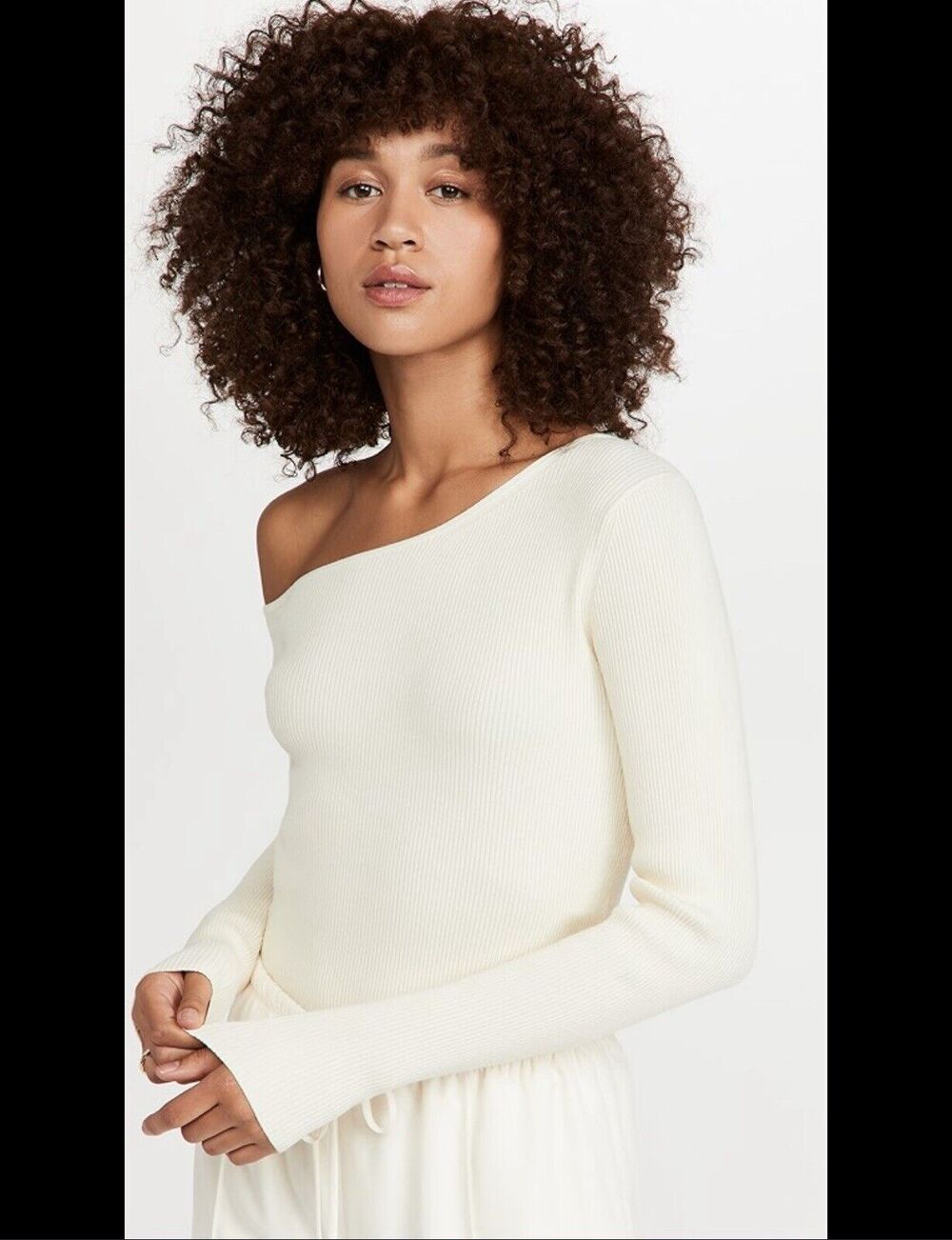 LAPOINTE Women's Cream White Ribbed One-Shoulder Long Sleeve Sweater Top XS